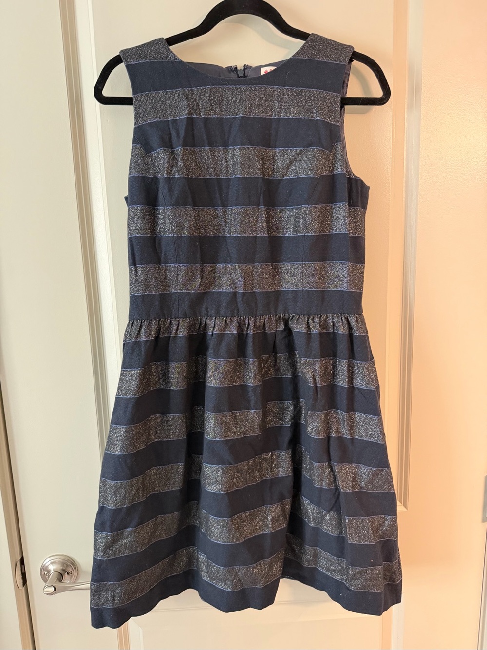 Brooks Brothers Navy and Silver Glitter Stripe Dress